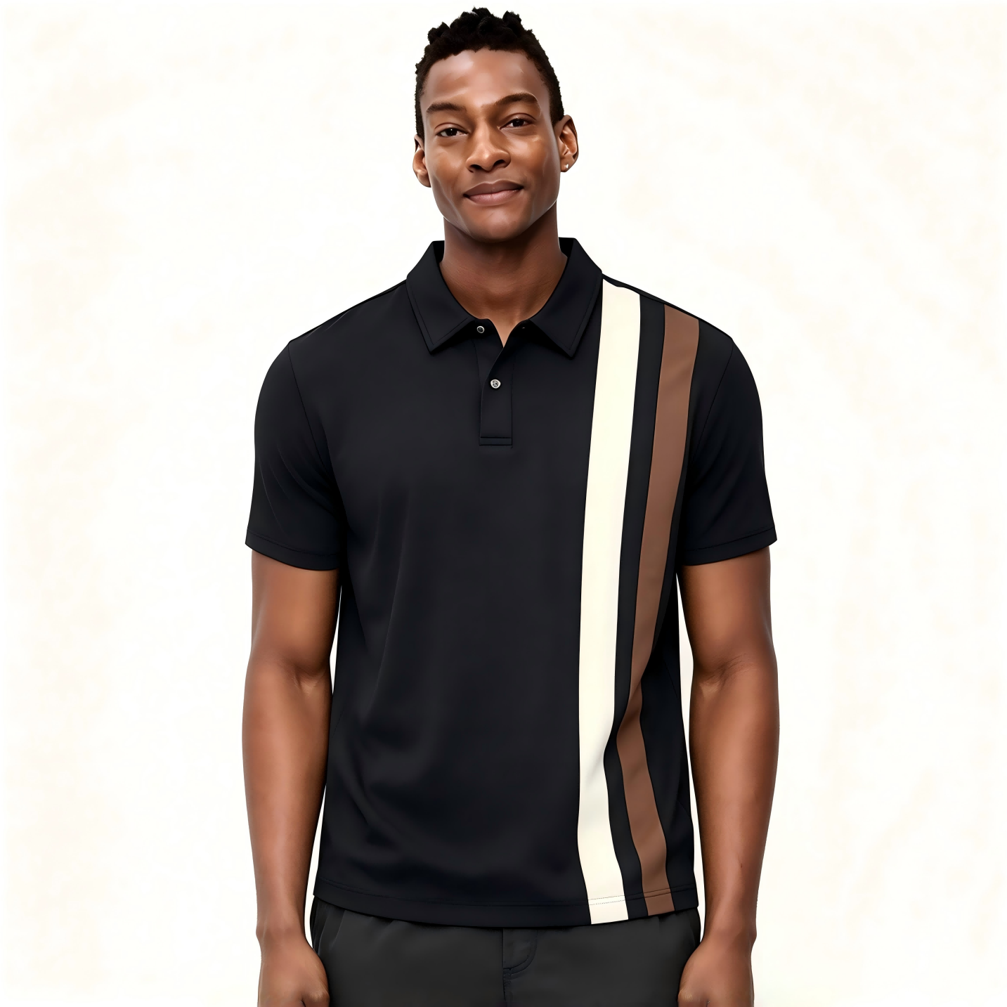 Men Color Block Stripe Performance Polo Short Sleeve Shirt